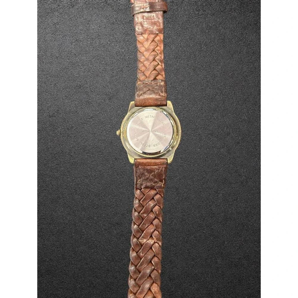 Vintage Guess Watch 1990s Braided Leather Strap Gold Tone FOR PARTS REPAIR